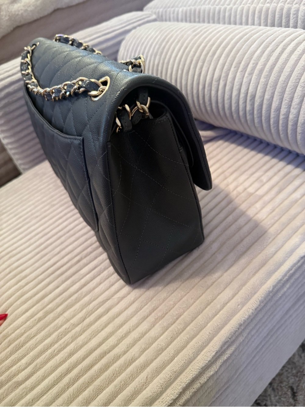 Chanel Classic Quilted Flap Bag in Dark Gray with Gold Hardware jumbo size - Picture 2 of 13